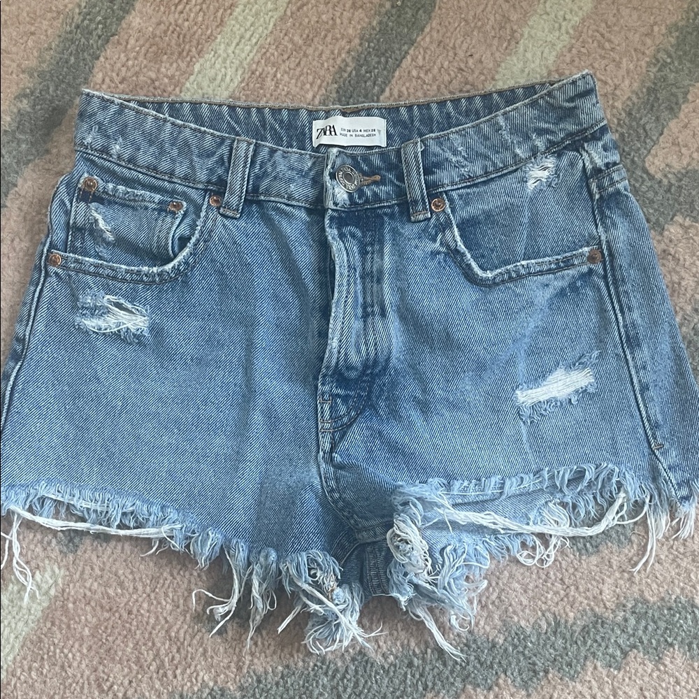 Zara Distressed Blue Jean Shorts